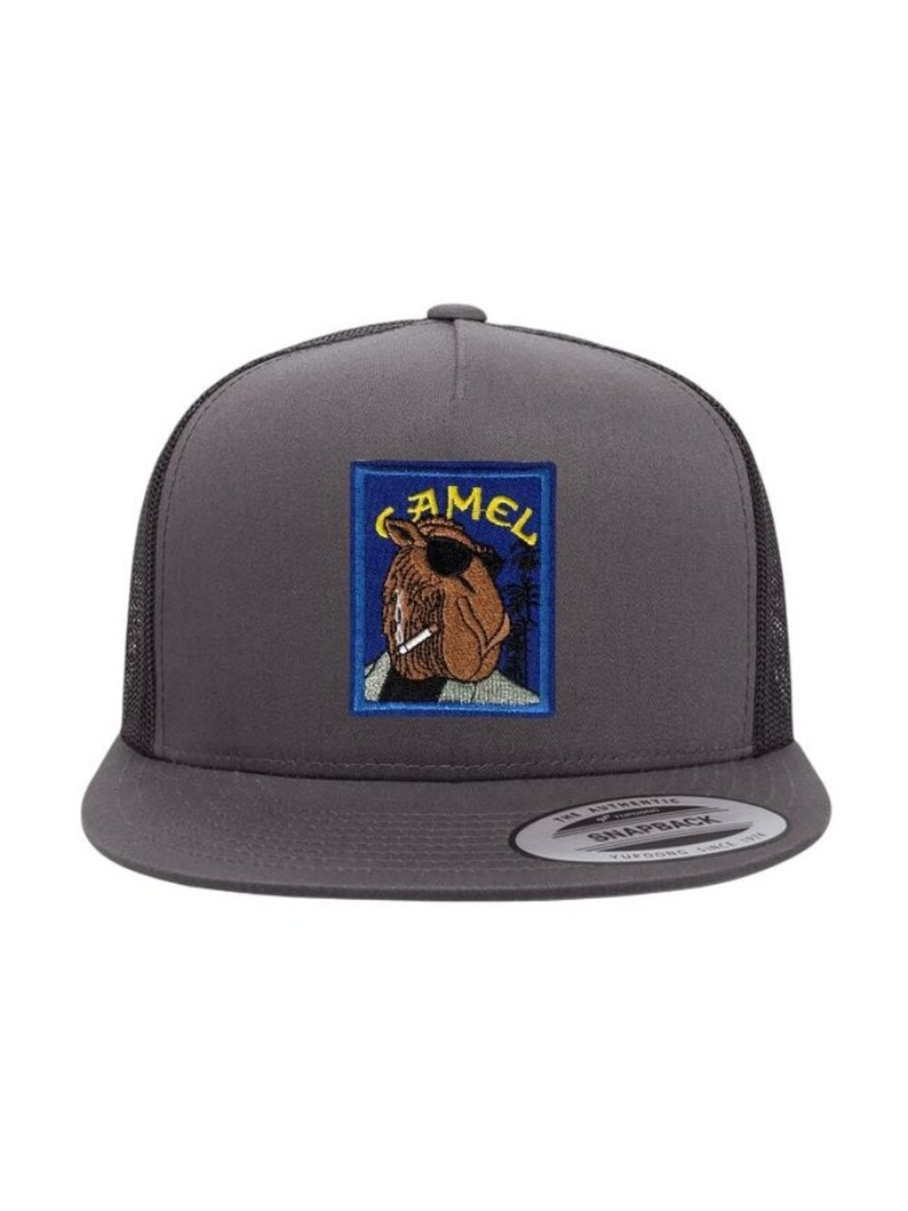 Camel Tobacco YP Flat Bill Trucker Hat Mesh Back Snapback Charcoal/black